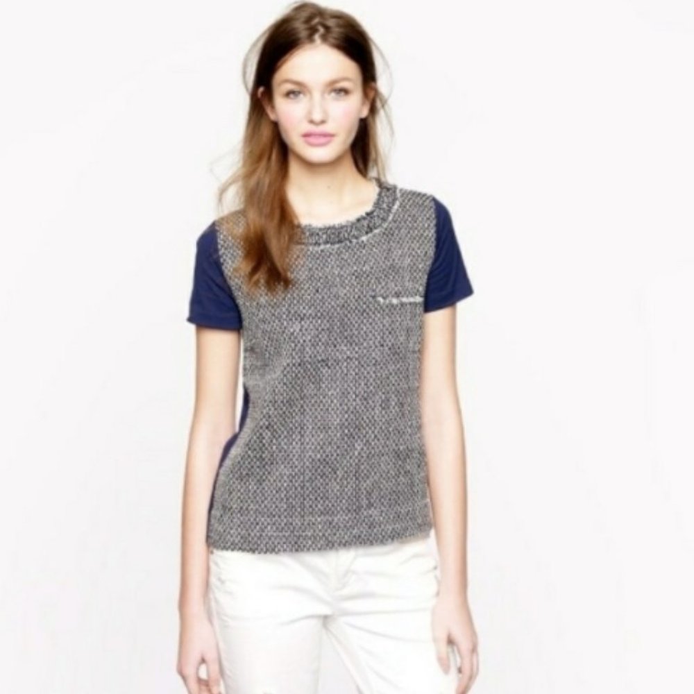 J. Crew Tweed Front Silk Cotton Small Top Blouse